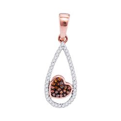 Round Red Color Enhanced Diamond Teardrop Heart Pendant 1/8 Cttw 10kt Rose Gold