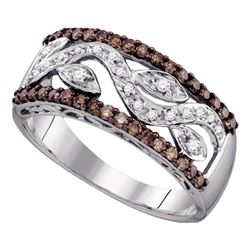 Round Brown Diamond Floral Band Ring 1/2 Cttw 10kt White Gold