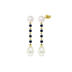 Genuine 11 ctw Pearl & Sapphire Earrings 14KT Yellow Gold - REF-31N4R