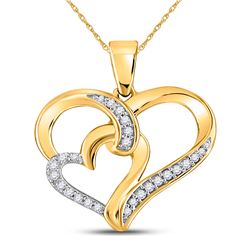 Diamond Double Heart Pendant 1/10 Cttw 10kt Yellow Gold