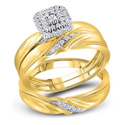 His & Hers Diamond Cluster Matching Bridal Wedding Ring Band Set 1/5 Cttw 10kt Yellow Gold