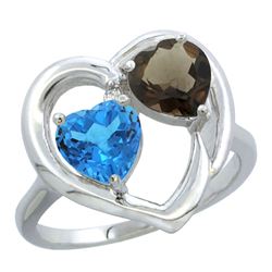 2.61 CTW Diamond, Swiss Blue Topaz & Quartz Ring 10K White Gold - REF-23M7K