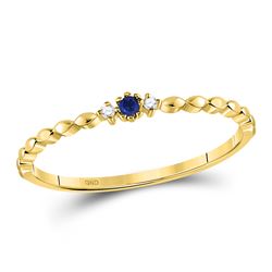 Round Blue Sapphire Diamond Stackable Band Ring .03 Cttw 10kt Yellow Gold