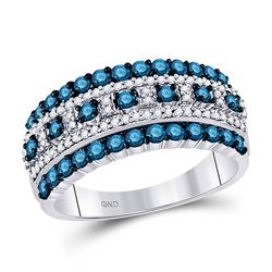 Round Blue Color Enhanced Diamond Band Ring 1.00 Cttw 10kt White Gold