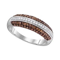 Round Brown Diamond Horizontal Stripe Band 1/2 Cttw 10kt White Gold
