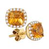 Image 1 : Natural Citrine Diamond Stud Earrings 1/4 Cttw 14kt Yellow Gold