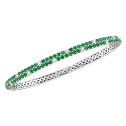 Round Emerald Diamond Double Row Bangle Bracelet 2-7/8 Cttw 18kt White Gold