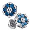 Image 1 : Round Blue Color Enhanced Diamond Cluster Screwback Earrings 1.00 Cttw 10kt White Gold