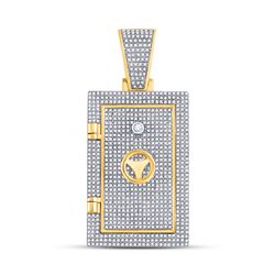Mens Diamond Bank Safe Vault Charm Pendant 1-1/3 Cttw 10kt Yellow Gold