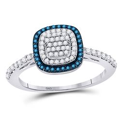 Blue Color Enhanced Diamond Square-shape Cluster Ring 3/8 Cttw 10k White Gold