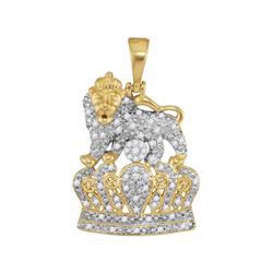 Mens Diamond Lion Tiger Crown Charm Pendant 1/3 Cttw 10kt Yellow Gold