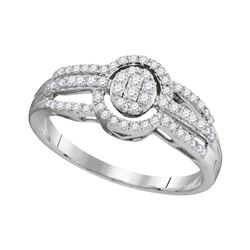 Diamond Framed Oval Cluster Triple Strand Ring 1/3 Cttw 10kt White Gold