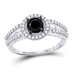Round Black Color Enhanced Diamond Solitaire Bridal Wedding Engagement Ring 1.00 Cttw 10kt White Gol
