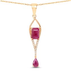 0.99 ctw Ruby & Diamond Pendant 14K Yellow Gold - REF-35M4R