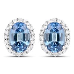 2.16 ctw Sapphire Blue & Diamond Earrings 14K White Gold - REF-47M2F