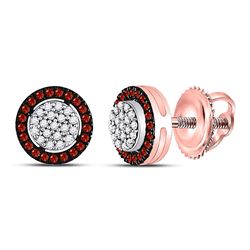 Round Red Color Enhanced Diamond Cluster Earrings 1/5 Cttw 10kt Rose Gold