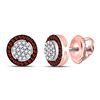 Image 1 : Round Red Color Enhanced Diamond Cluster Earrings 1/5 Cttw 10kt Rose Gold