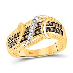 Round Brown Diamond Crossover Strand Band 1/4 Cttw 10kt Yellow Gold