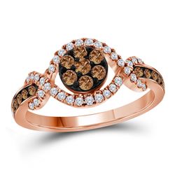 Round Brown Diamond Flower Cluster Ring 1/2 Cttw 10kt Rose Gold
