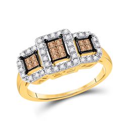 Brown Diamond Triple Cluster Ring 3/8 Cttw 14kt Yellow Gold