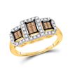 Image 1 : Brown Diamond Triple Cluster Ring 3/8 Cttw 14kt Yellow Gold