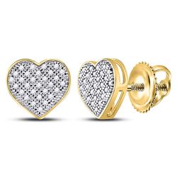 Diamond Heart Cluster Screwback Earrings 1/6 Cttw 10kt Yellow Gold