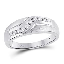 Mens Diamond Curved Single Row Matte Band Ring 1/3 Cttw 10kt White Gold