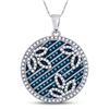 Image 1 : Round Blue Color Enhanced Diamond Circle Floral Pendant 3/4 Cttw 10kt White Gold