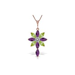Genuine 2.0 ctw Amethyst, Peridot & Diamond Necklace 14KT Rose Gold - REF-47A4K