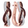 Image 1 : Round Red Color Enhanced Diamond Woven Hoop Earrings 1/4 Cttw 10kt Rose Gold
