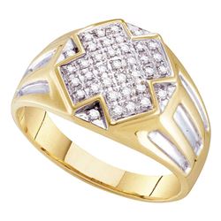 Mens Diamond Cross Cluster Ring 1/4 Cttw 10kt Yellow Two-tone Gold