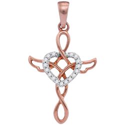 Diamond Heart Cross Religious Pendant 1/20 Cttw 10kt Rose Gold