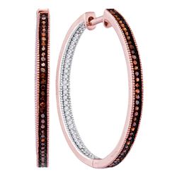 Round Red Color Enhanced Diamond Hoop Inside Outside Earrings 1/2 Cttw 10kt Rose Gold