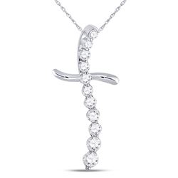 Diamond Curved Cross Faith Pendant 1/4 Cttw 10kt White Gold