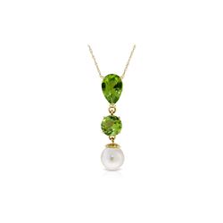 Genuine 5.25 ctw Peridot & Pearl Necklace 14KT Yellow Gold - REF-25W9Y