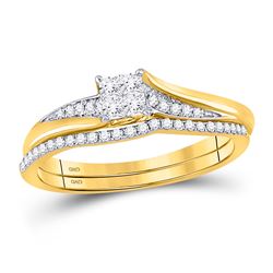 Diamond Cluster Bridal Wedding Engagement Ring Band Set 1/3 Cttw 14kt Yellow Gold