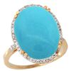 Image 1 : 13.71 CTW Turquoise & Diamond Ring 10K Yellow Gold - REF-77M5K