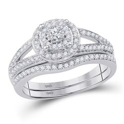 Diamond Halo Bridal Wedding Engagement Ring Band Set 1/2 Cttw 10k White Gold