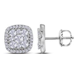 Diamond Framed Square Cluster Earrings 1.00 Cttw 10kt White Gold