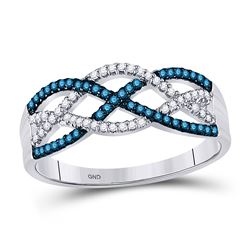 Round Blue Color Enhanced Diamond Woven Strand Band Ring 1/4 Cttw 10kt White Gold