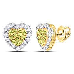 Round Yellow Diamond Heart Cluster Earrings 1-1/3 Cttw 14kt Yellow Gold