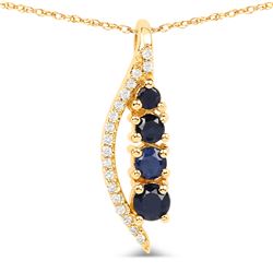 0.39 ctw Sapphire Blue & Diamond Pendant 14K Yellow Gold - REF-27W4M