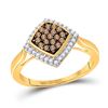 Image 1 : Round Brown Diamond Diagonal Square Cluster Ring 1/3 Cttw 10kt Yellow Gold