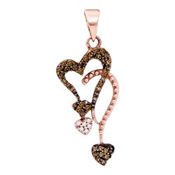 Round Red Color Enhanced Diamond Cluster Heart Droplet Pendant 1/5 Cttw 10kt Rose Gold