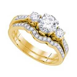 Diamond 3-Stone Bridal Wedding Engagement Ring Band Set 1.00 Cttw 14kt Yellow Gold