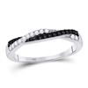 Image 1 : Round Black Color Enhanced Diamond Crossover Band Ring 1/4 Cttw 10kt White Gold