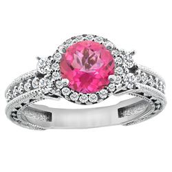 1.46 CTW Pink Topaz & Diamond Ring 14K White Gold - REF-77R4H