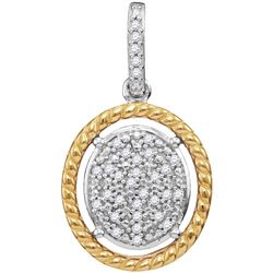 Diamond Oval Cluster Yellow-tone Rope Frame Pendant 1/12 Cttw 10kt Two-tone Gold