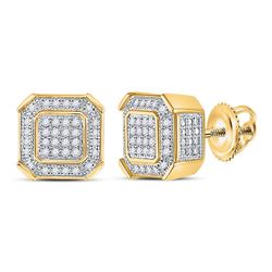 Mens Diamond Square Cluster Stud Earrings 1/5 Cttw 10kt Yellow Gold