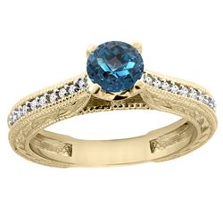 0.71 CTW London Blue Topaz & Diamond Ring 14K Yellow Gold - REF-53H3M